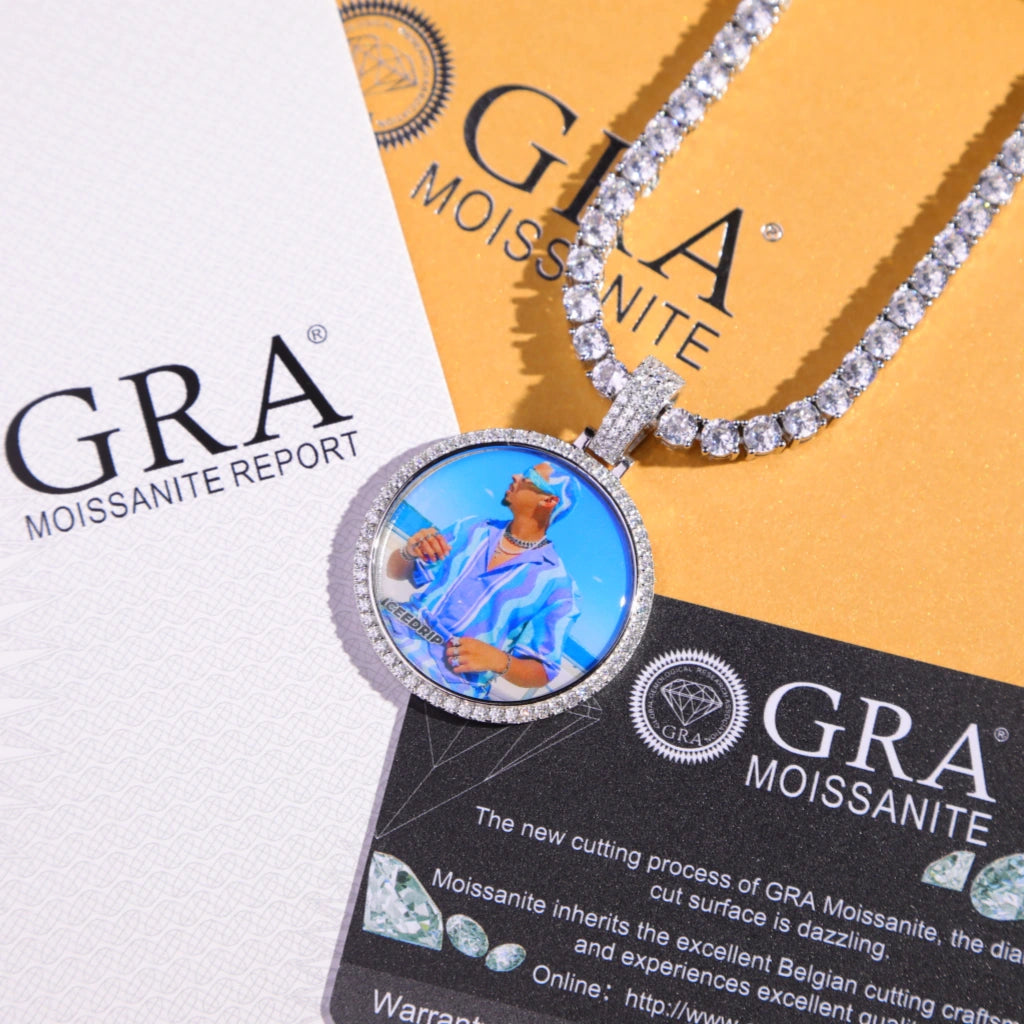 S925 & VVS Moissanite 3D Circle Custom Photo Pendant