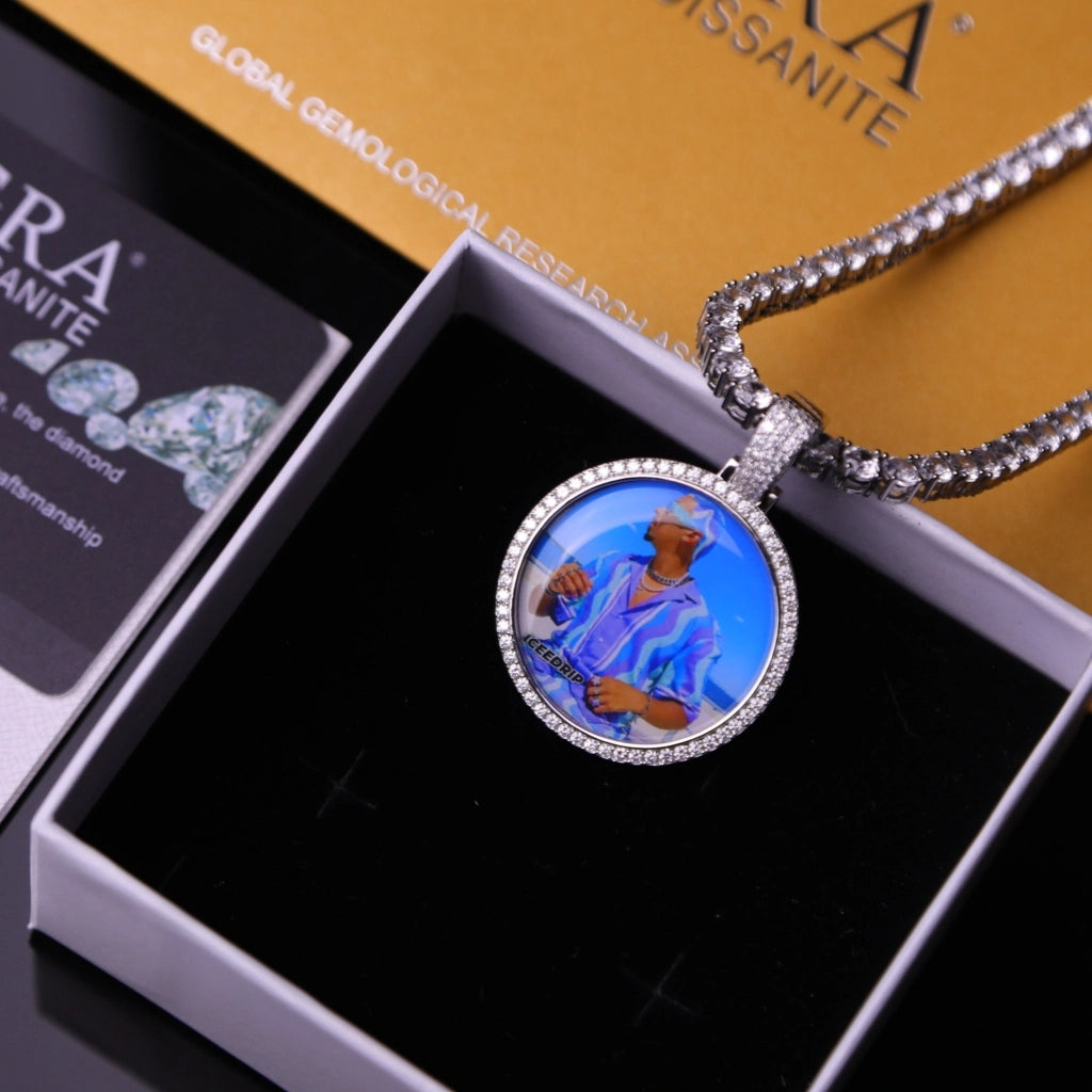S925 VVS Moissanite 3D Circle Custom Photo Pendant_ICEEDRIP JEWELRY