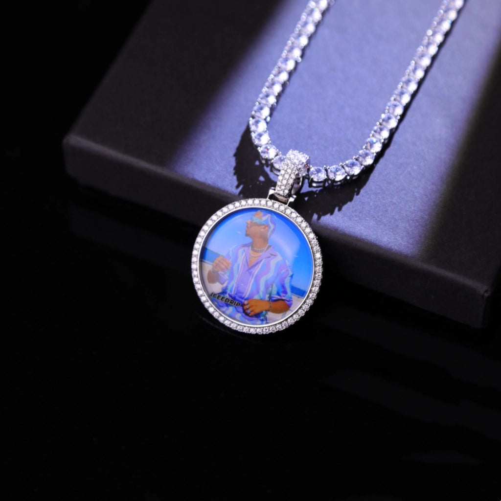 S925 VVS Moissanite 3D Circle Custom Photo Pendant_ICEEDRIP JEWELRY