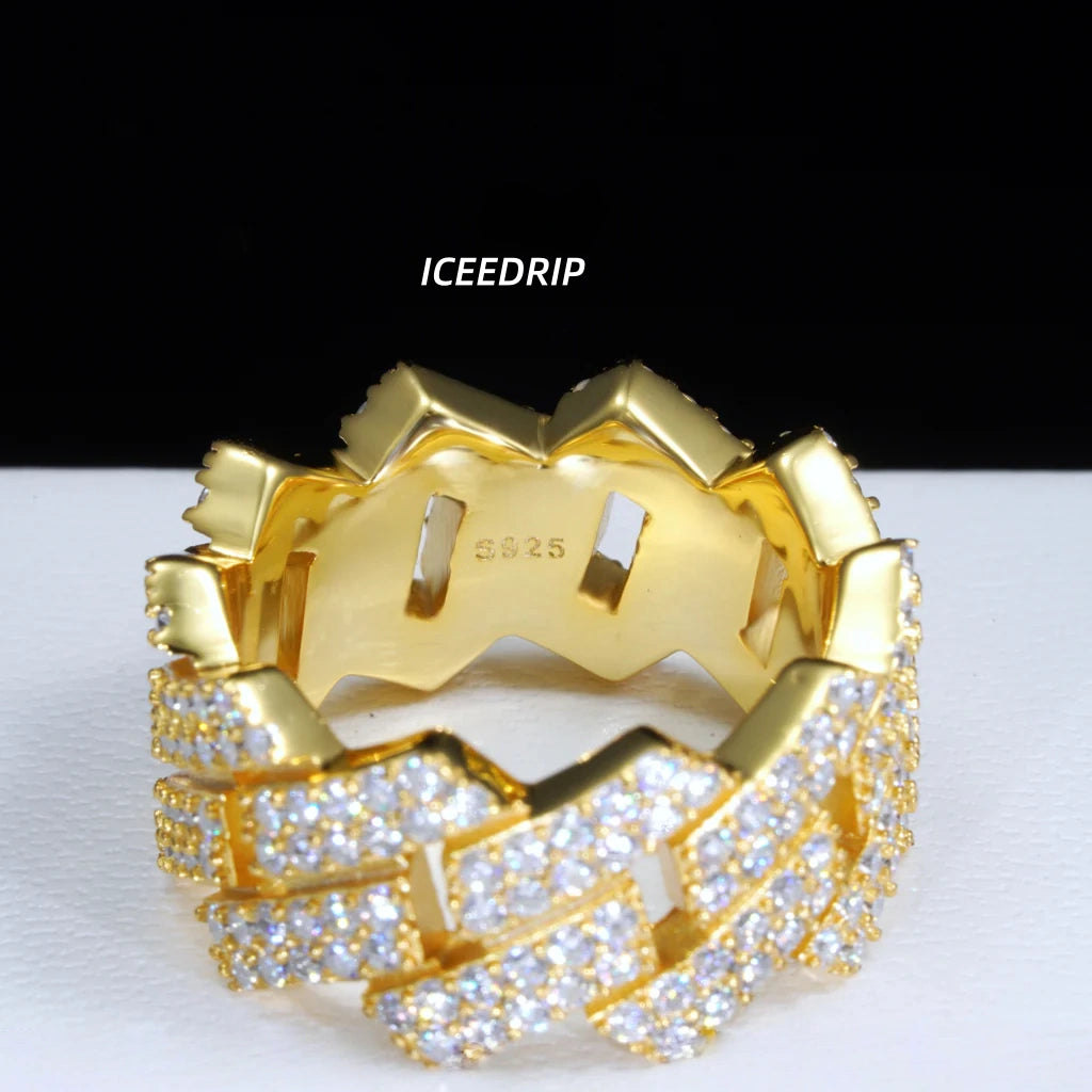 S925 & VVS Moissanite Cuban Link Ring 18K Gold_ICEEDRIP JEWELRY