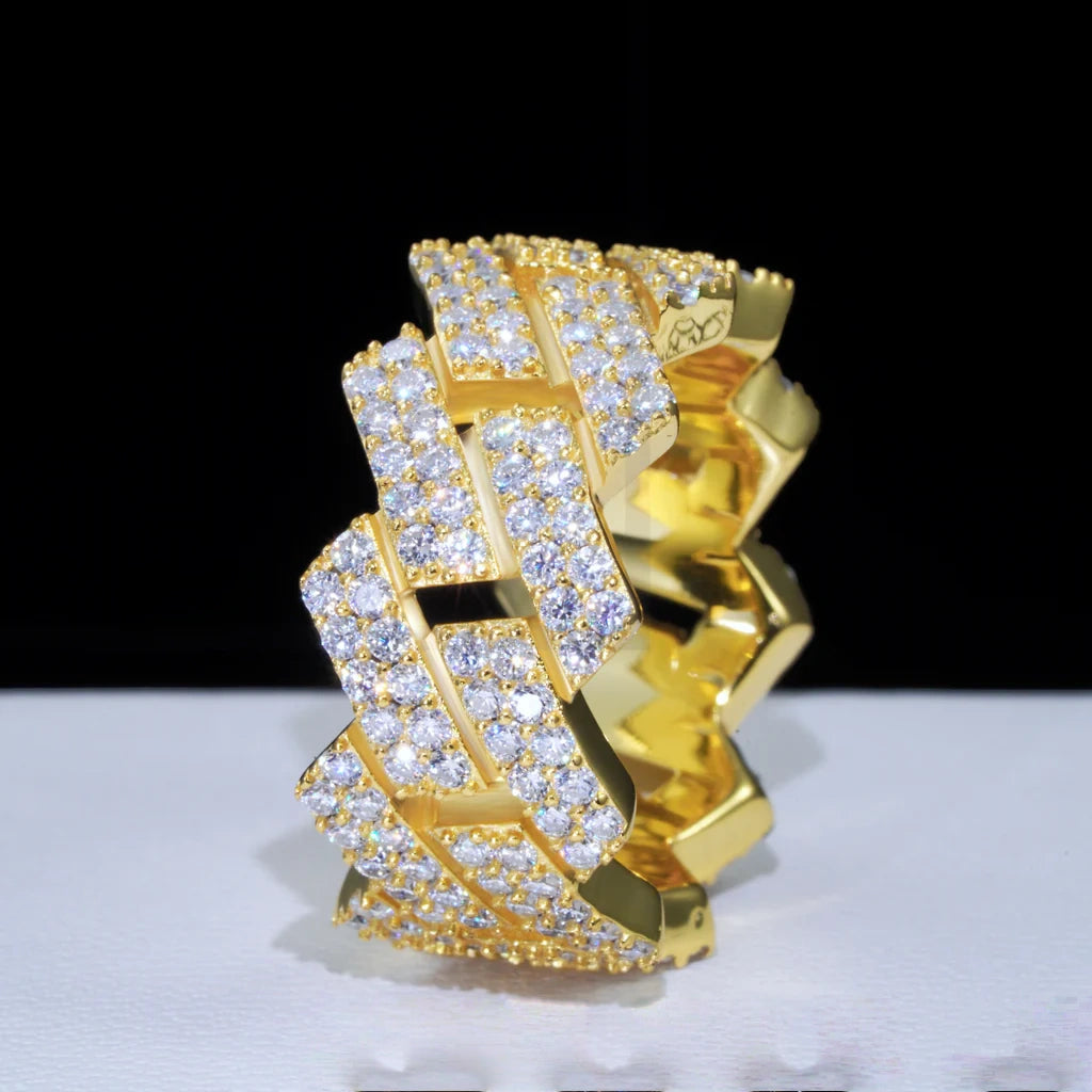 S925 & VVS Moissanite Cuban Link Ring 18K Gold_ICEEDRIP JEWELRY