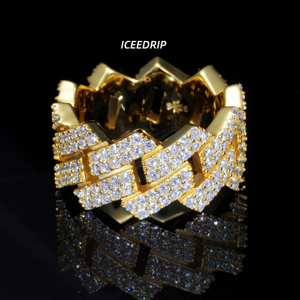 S925 & VVS Moissanite Cuban Link Ring 18K Gold_ICEEDRIP JEWELRY