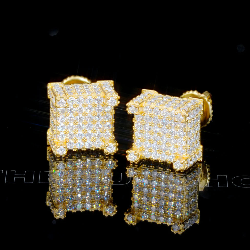 S925 VVS Moissanite Iced 3D Cube Earrings In 18K Gold_ICEEDRIP JEWELRY