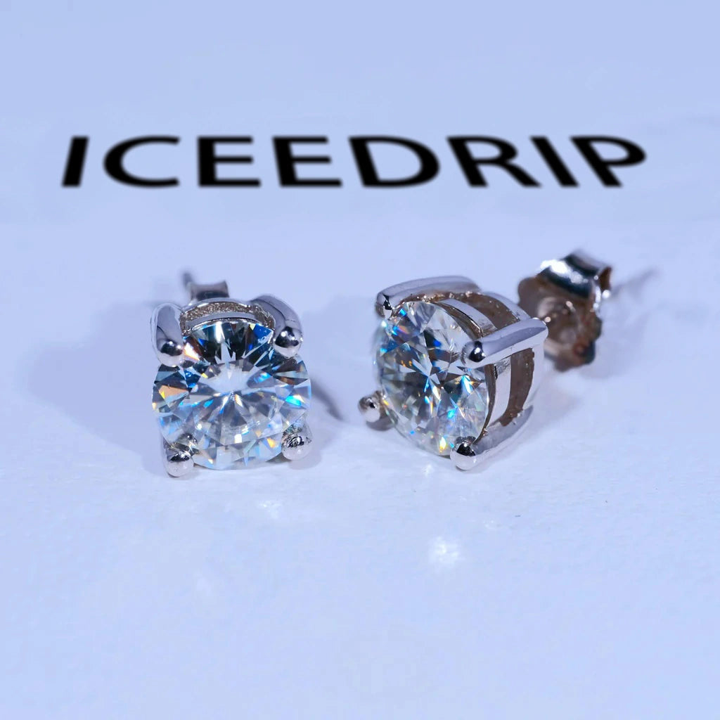 S925 & VVS Moissanite Solitaire Stud Earrings_ICEEDRIP JEWELRY