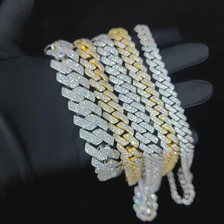 14MM 2-Row Iced Out Prong Cuban Link Chain in Gold